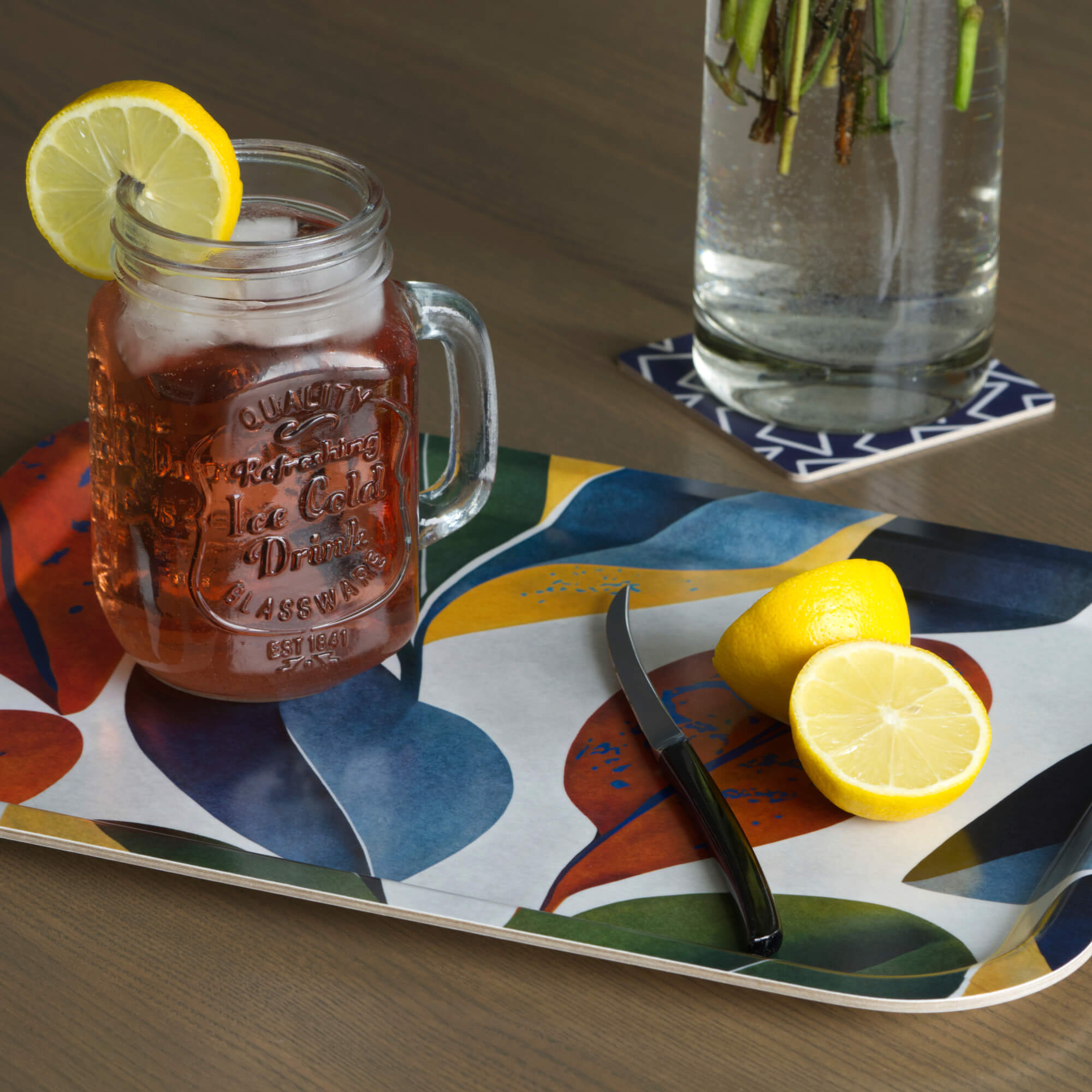 Rechteckiges Design-Tablett 34 x 24 cm - Leaves - nordische Birke