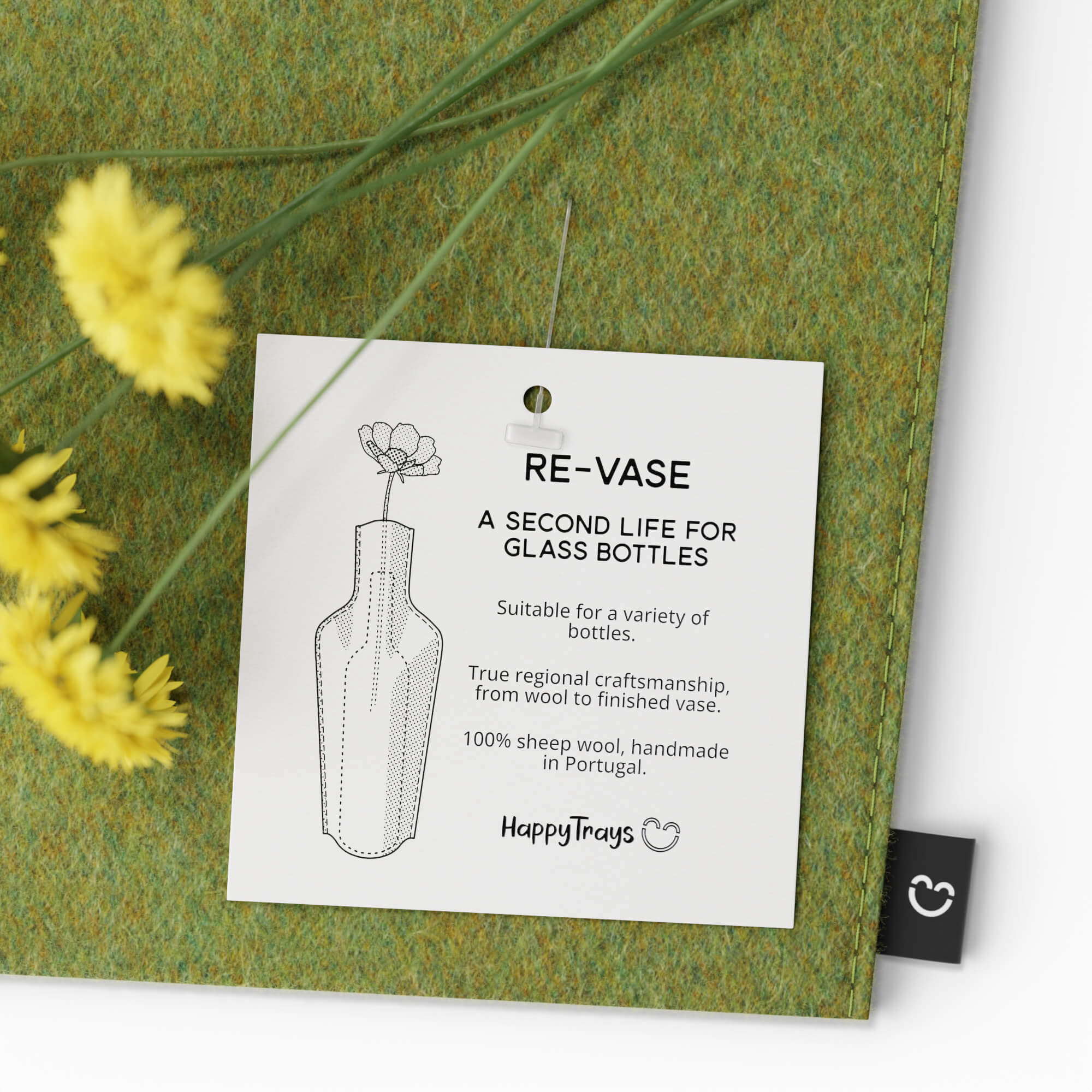 Re-Vase - Vase aus Stoff für 75cl Flaschen, 100% Wolle, Farbe Avocado