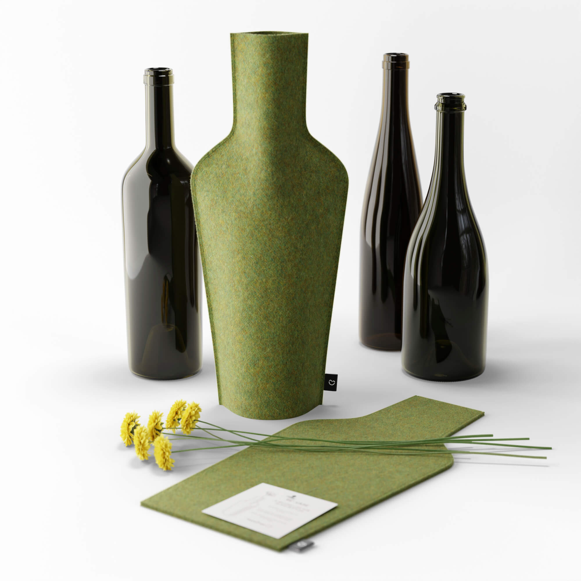 Re-Vase - Vase aus Stoff für 75cl Flaschen, 100% Wolle, Farbe Avocado