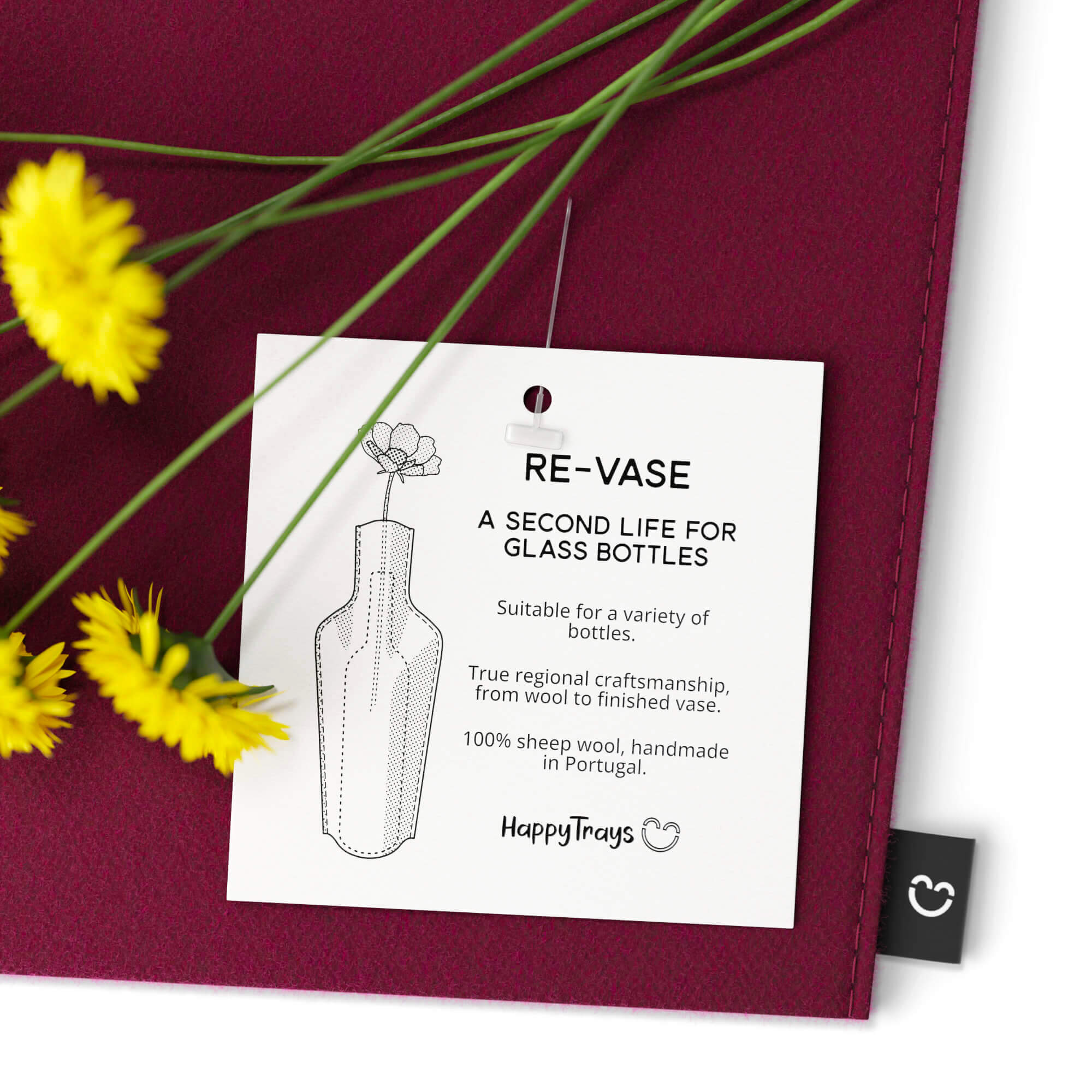 Re-Vase - Vase aus Stoff für 75cl Flaschen, 100% Wolle, Farbe Magenta