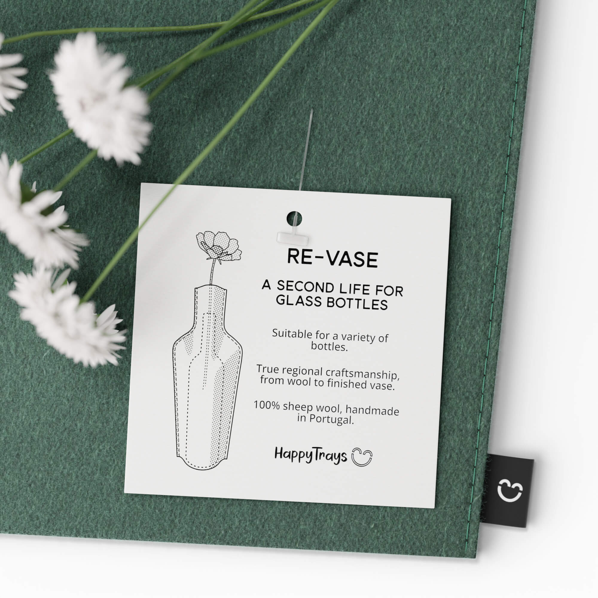 Re-Vase - Vase aus Stoff für 75cl Flaschen, 100% Wolle, Farbe Industrial Green