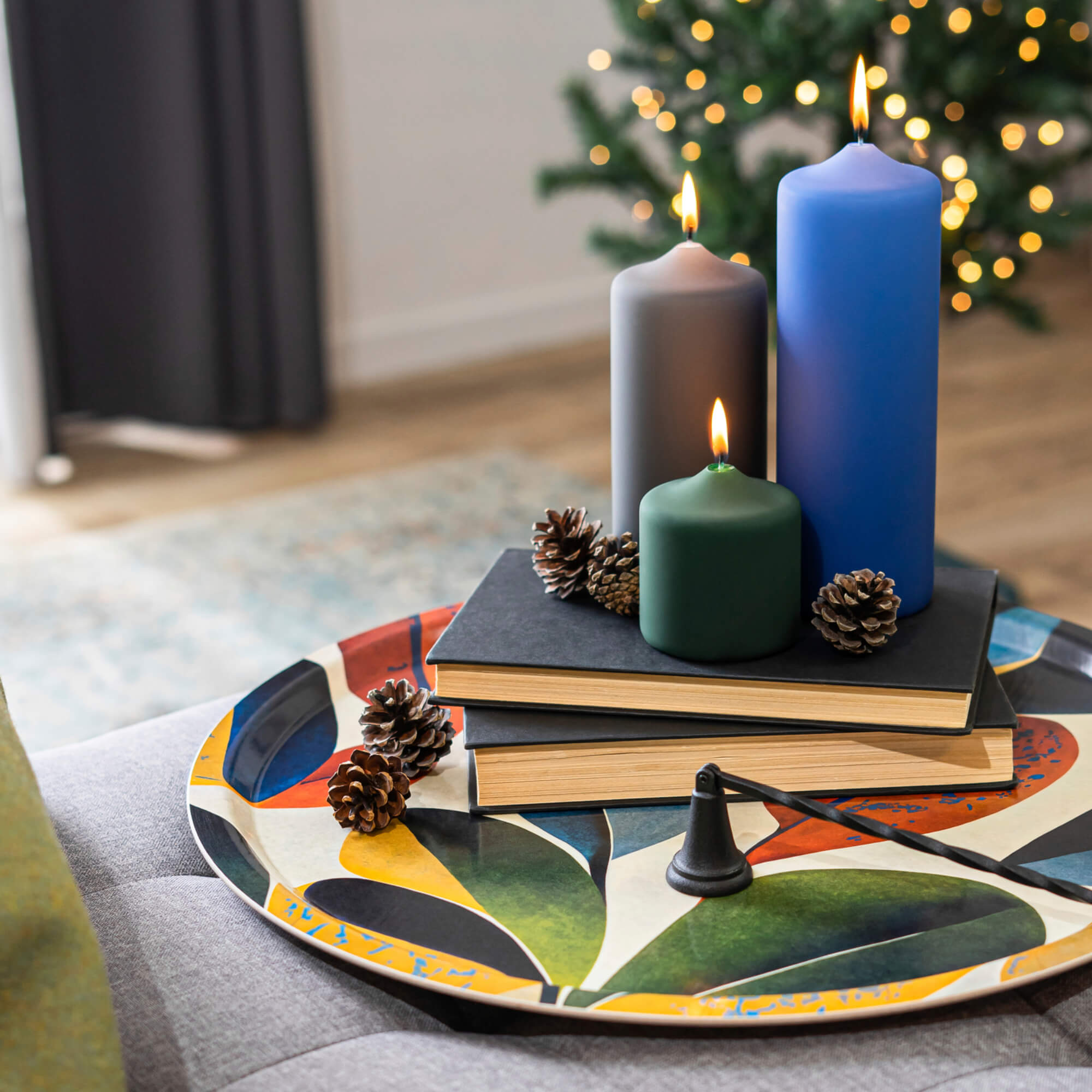 Rundes Design-Tablett Ø 46 cm - Leaves - nordische Birke