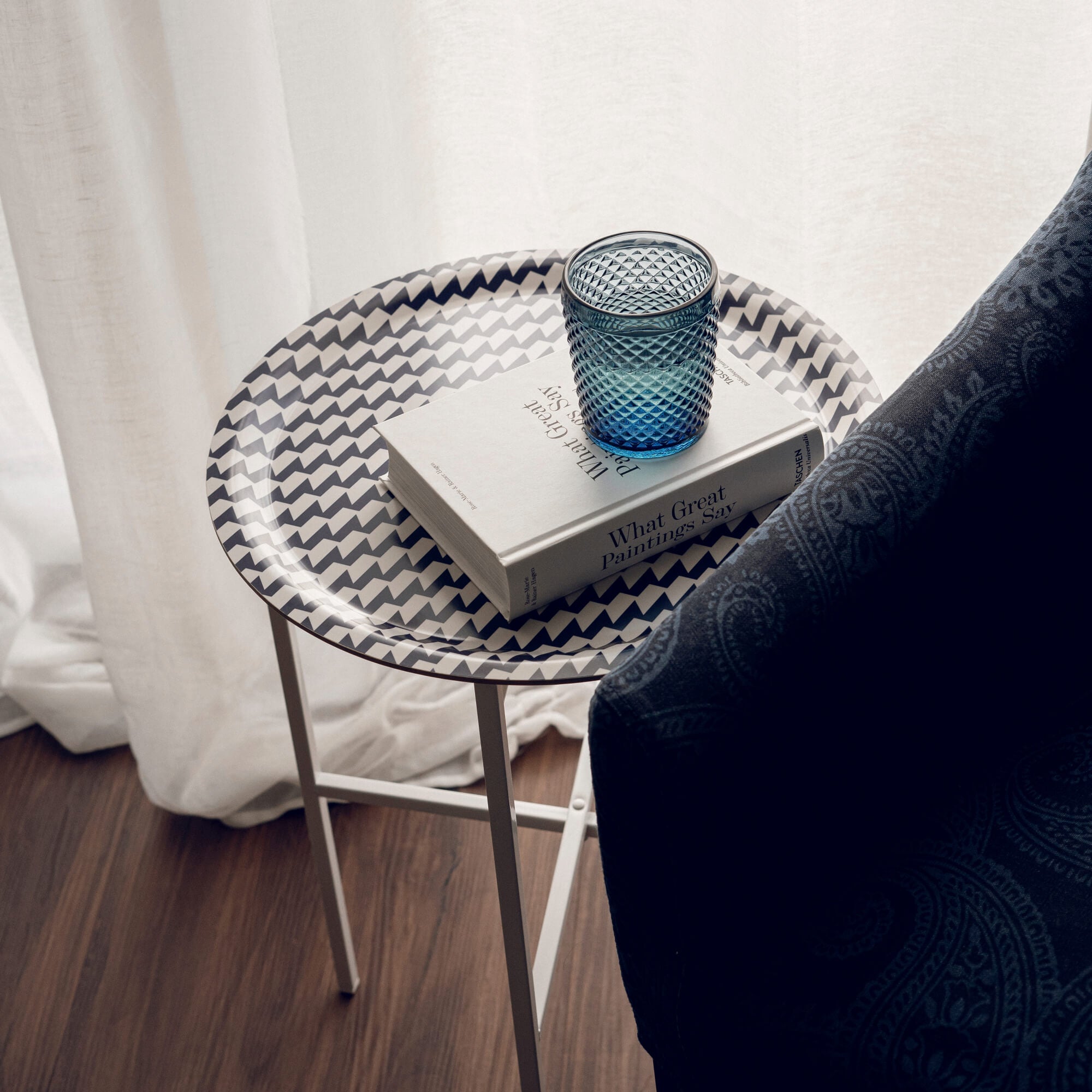 Wooden tray round Ø 39 cm 'Trapezium Navy'