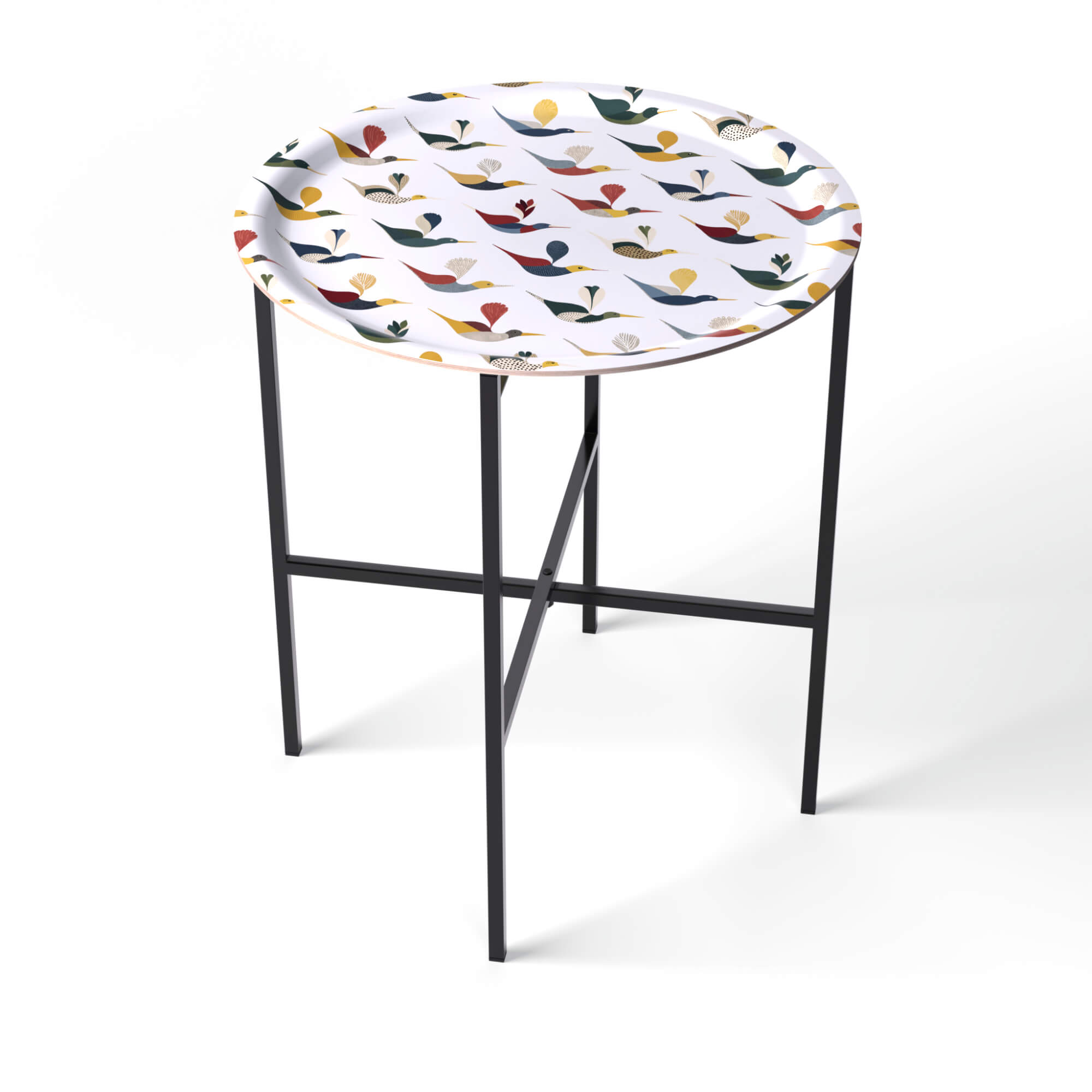 Beistelltisch Ø 46 cm mit 1 Design-Tablett - HappyTrays System (Design wählbar)