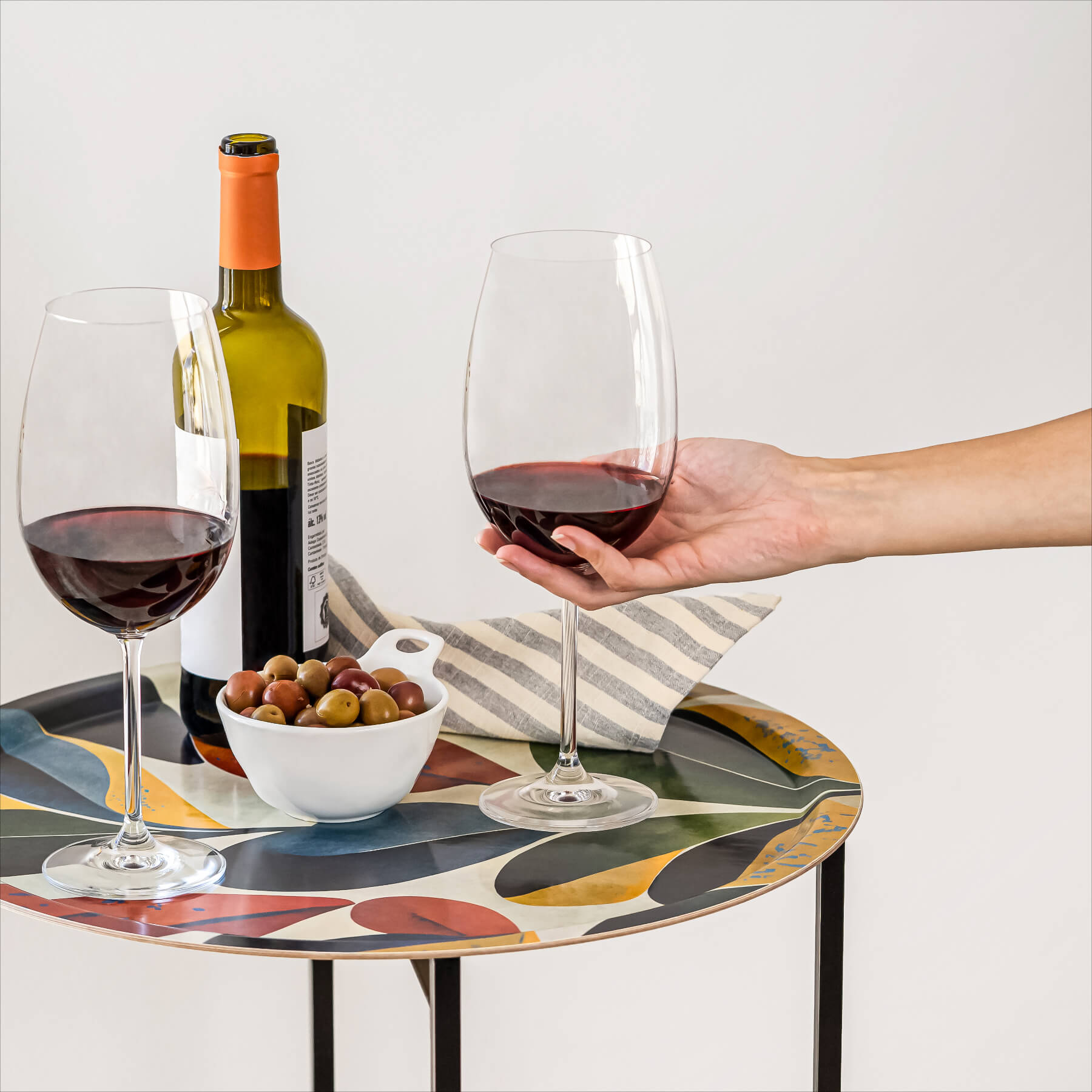 Rundes Design-Tablett Ø 46 cm - Leaves - nordische Birke