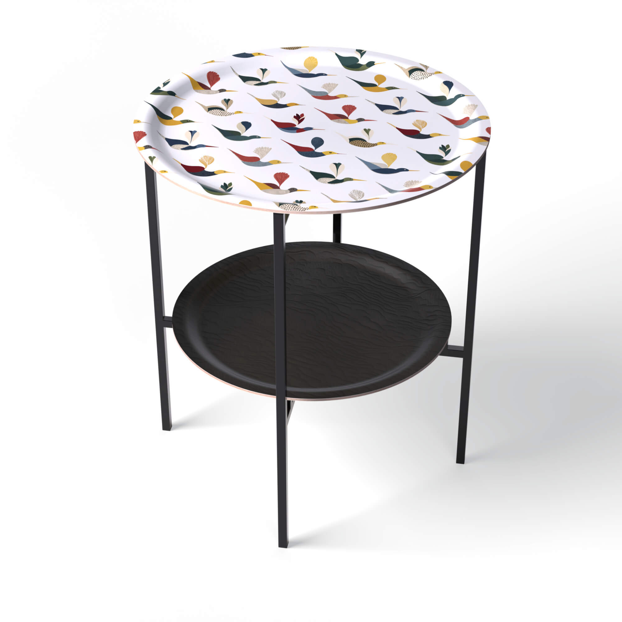Beistelltisch Ø 46 + Ø 39 cm mit 2 Design-Tabletts - HappyTrays System (Designs wählbar)