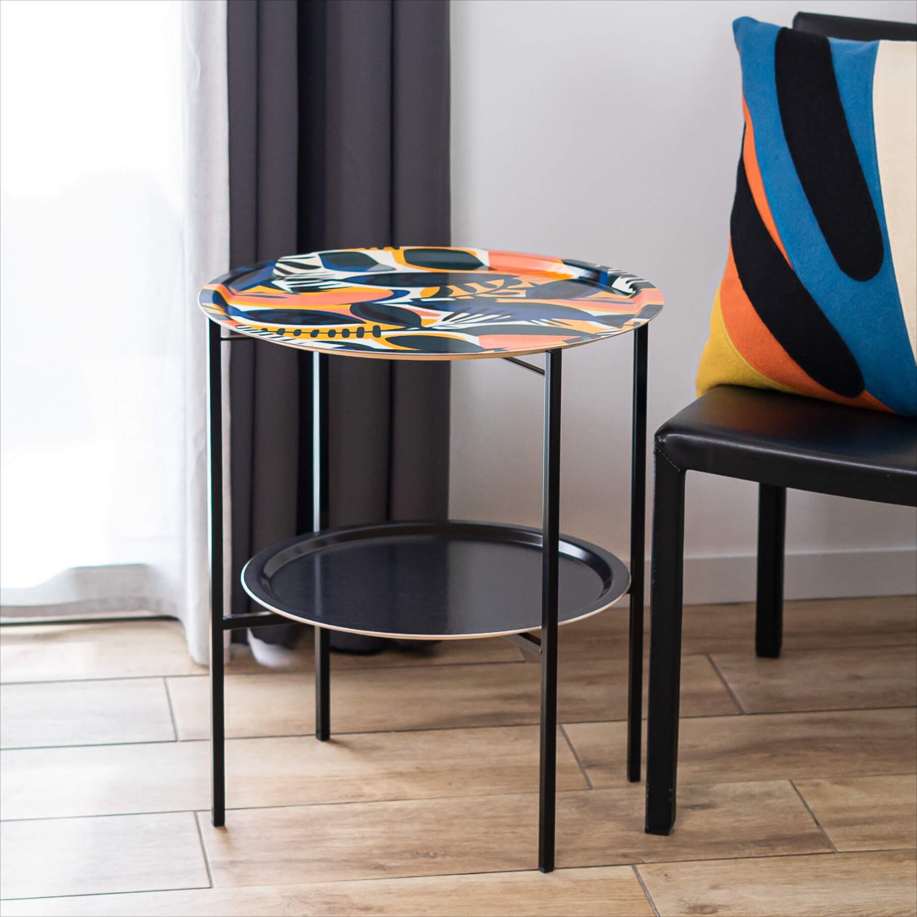 Beistelltisch Ø 46 + Ø 39 cm mit 2 Design-Tabletts - HappyTrays System (Designs wählbar)