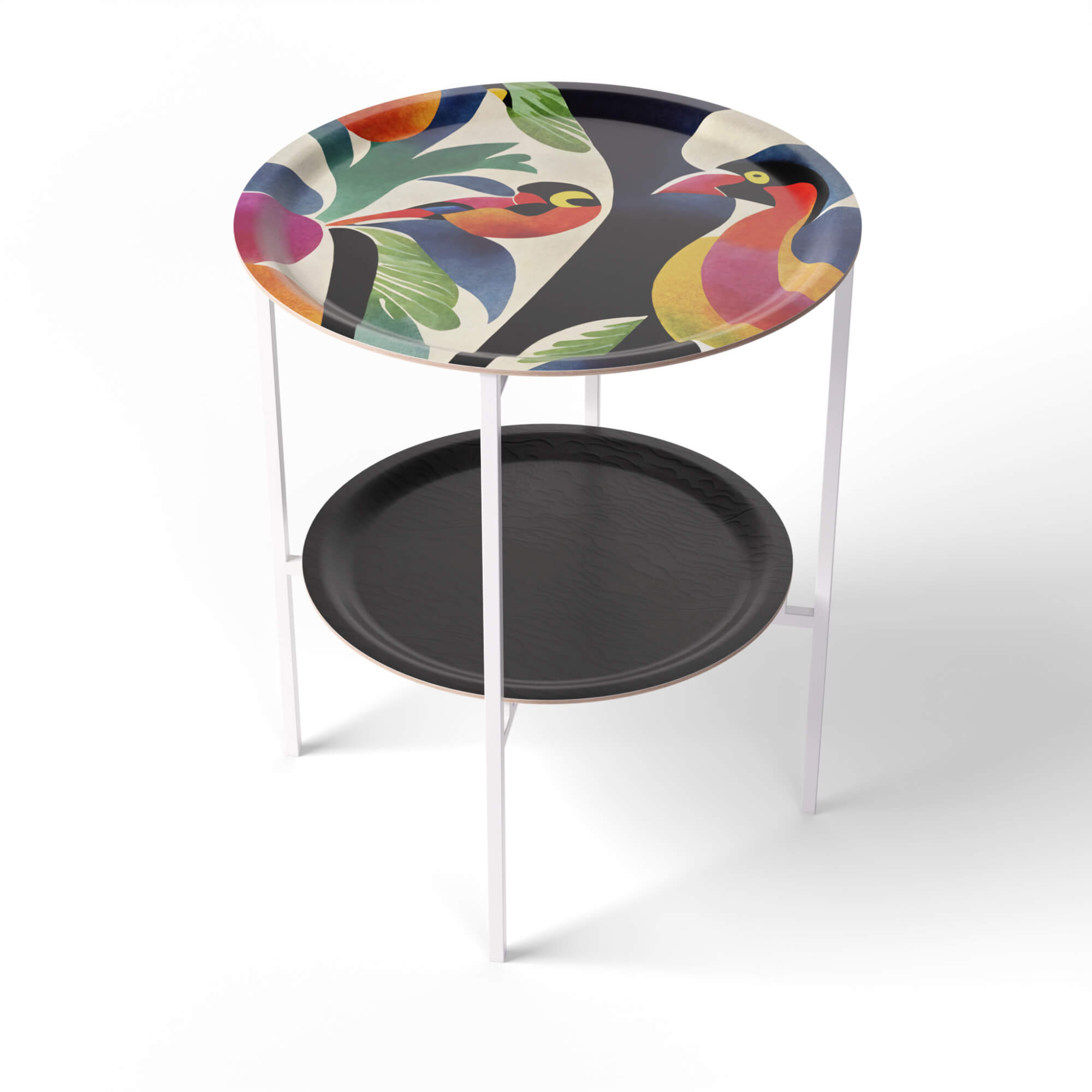 HappyTrays Side Table with 2 Trays - Ø 46 cm & Ø 39 cm, H 53 cm