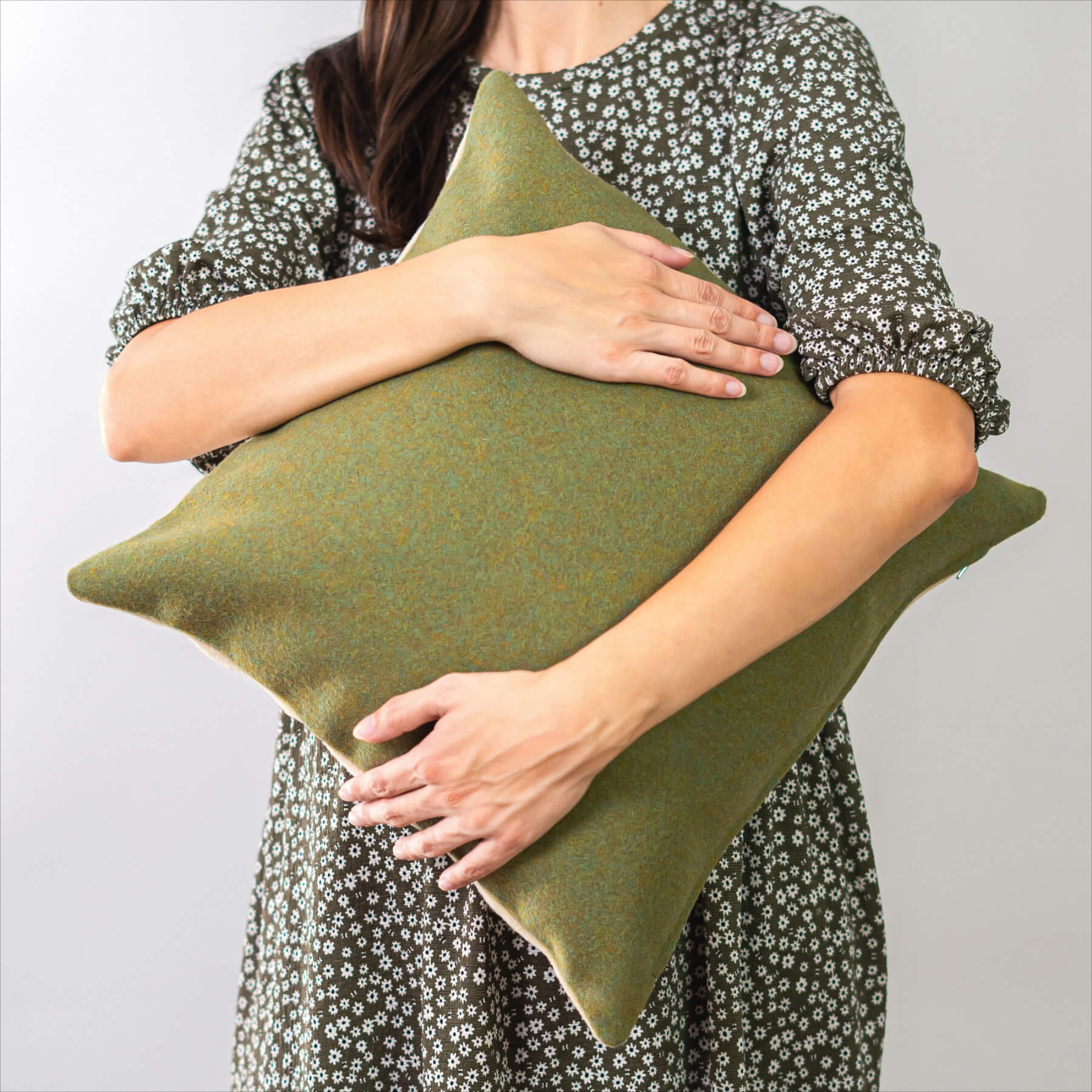 Decorative Cushion Bicolor Avocado 40 x 40 cm 100% Burel Sheep's Wool