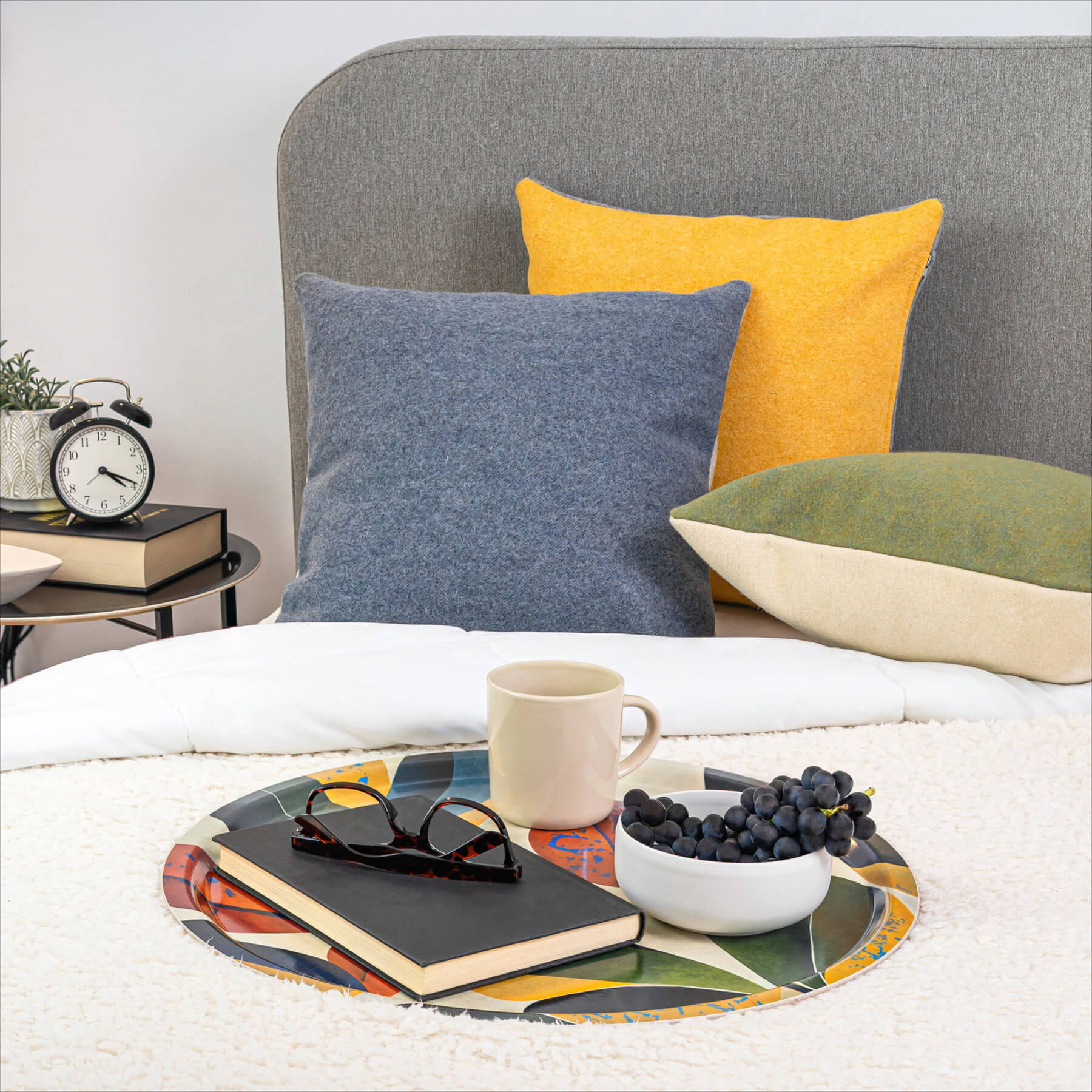 Decorative Cushion Bicolor 40 x 40 cm, 100% Sheep Wool – Double-Sided: Denim & Light Sarrubecco