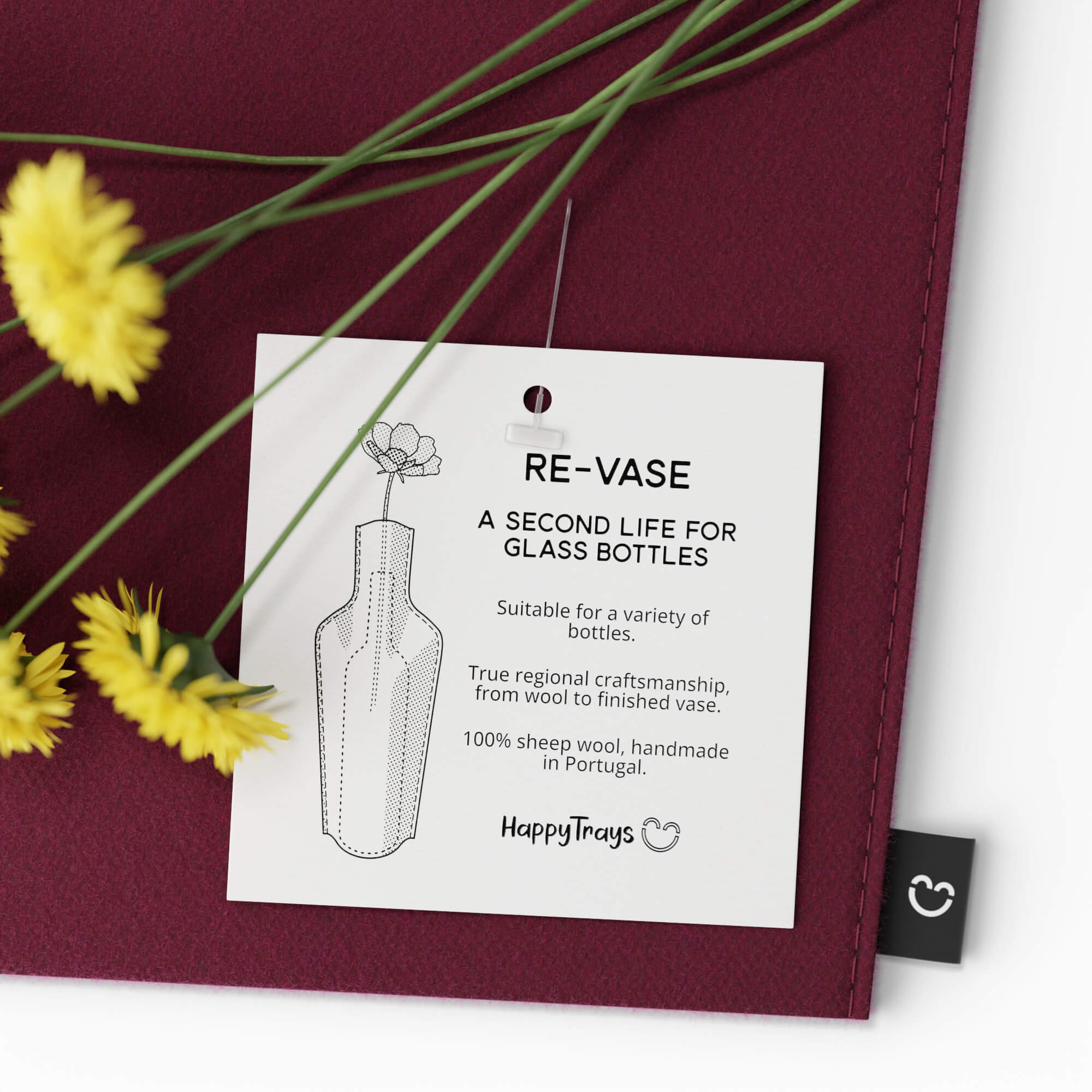 Re-Vase - Vase aus Stoff für 75cl Flaschen, 100% Wolle, Farbe Magenta