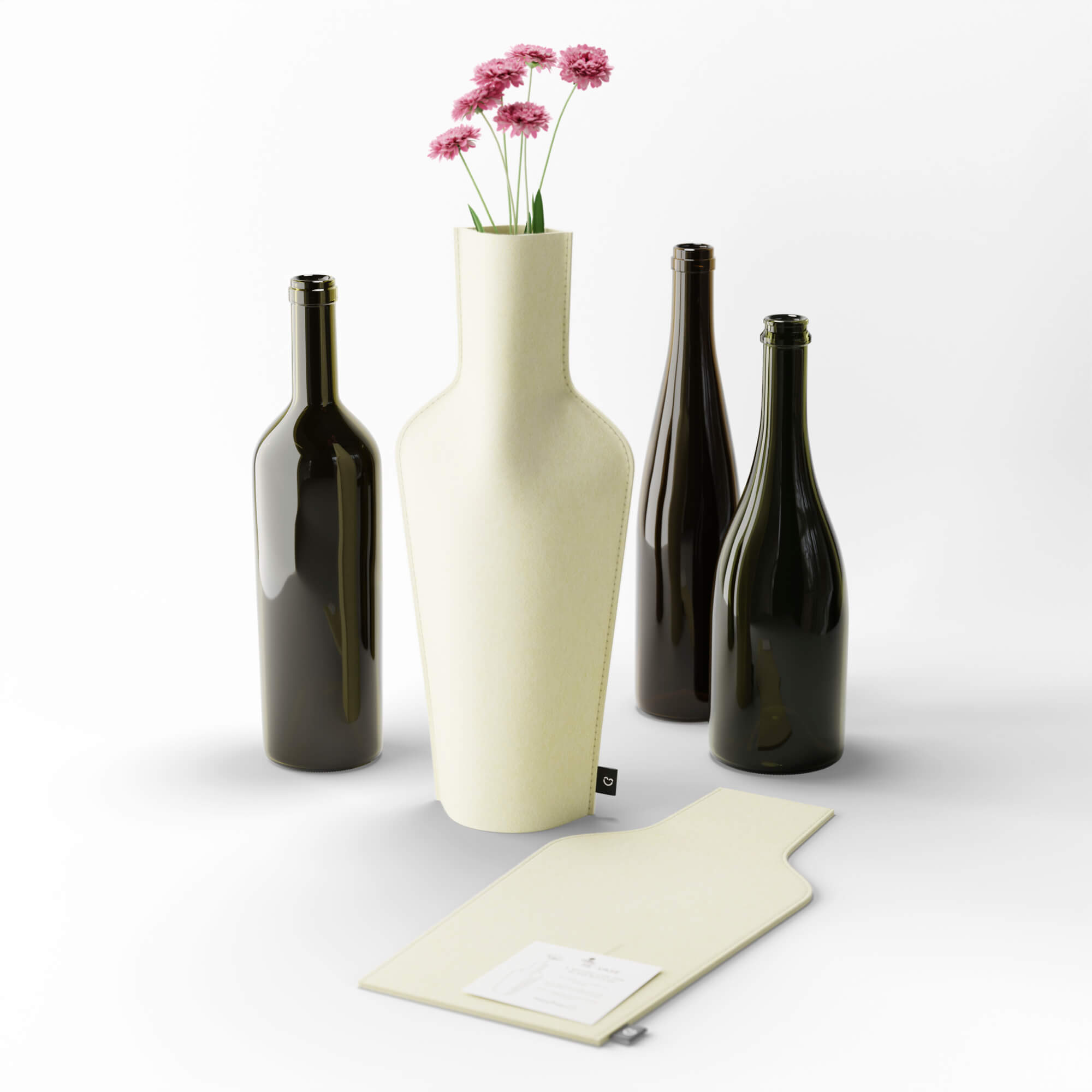 Re-Vase - Vase aus Stoff für 75cl Flaschen, 100% Wolle, Farbe Pearl