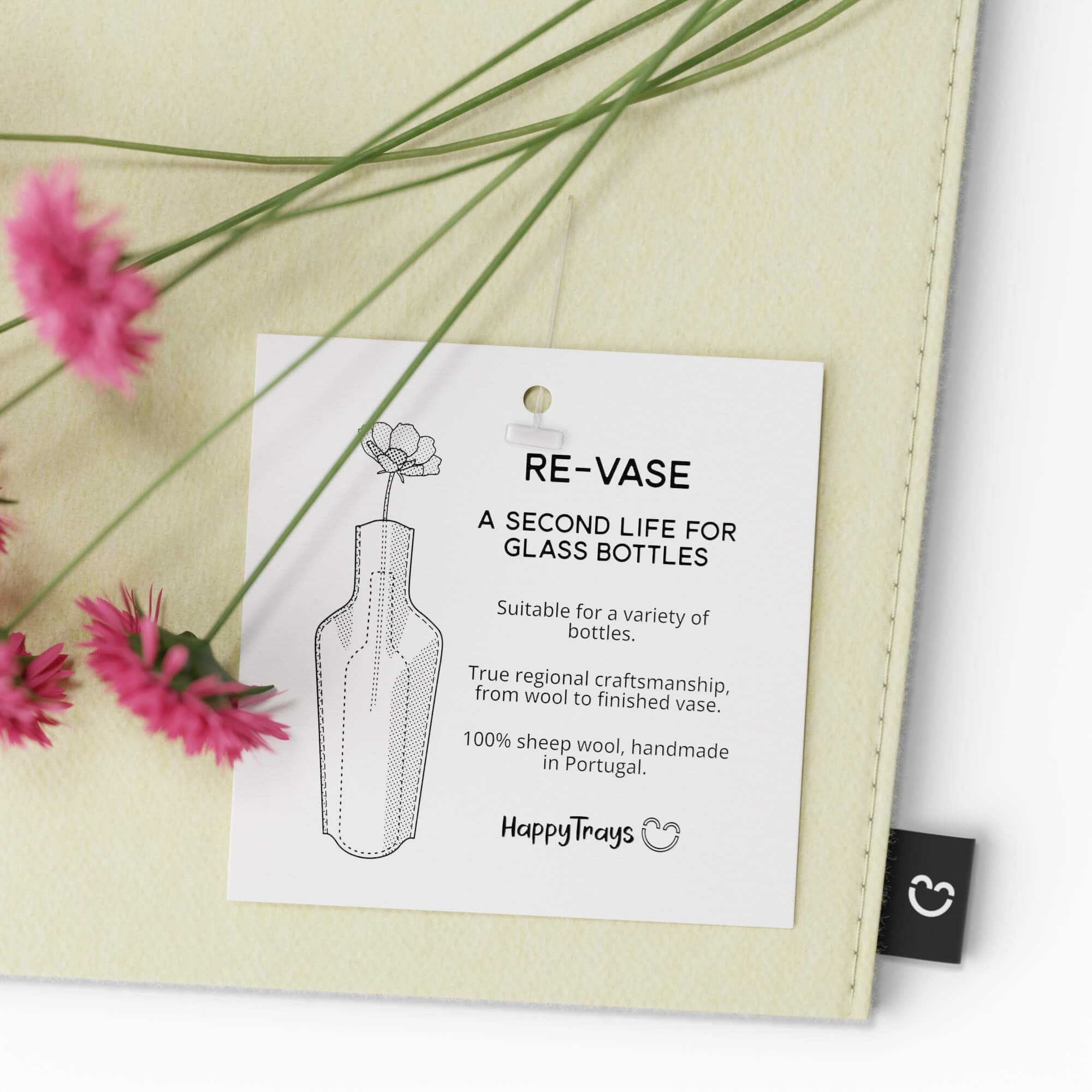 Re-Vase - Vase aus Stoff für 75cl Flaschen, 100% Wolle, Farbe Pearl