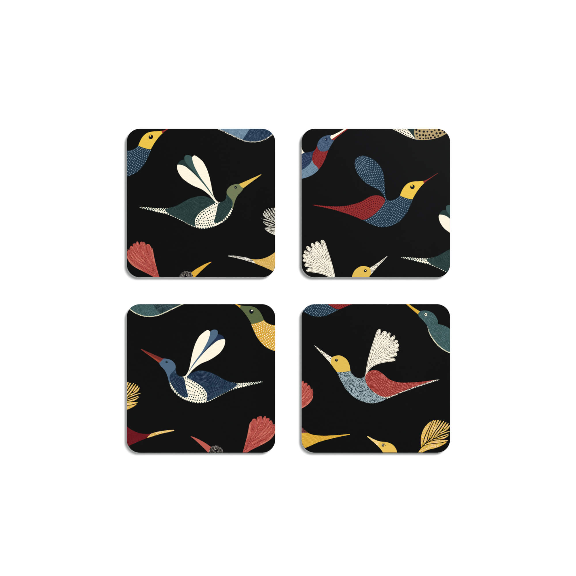 HappyTrays wooden coasters 9x9cm double-sided 'Ally and Friends'- set of 4