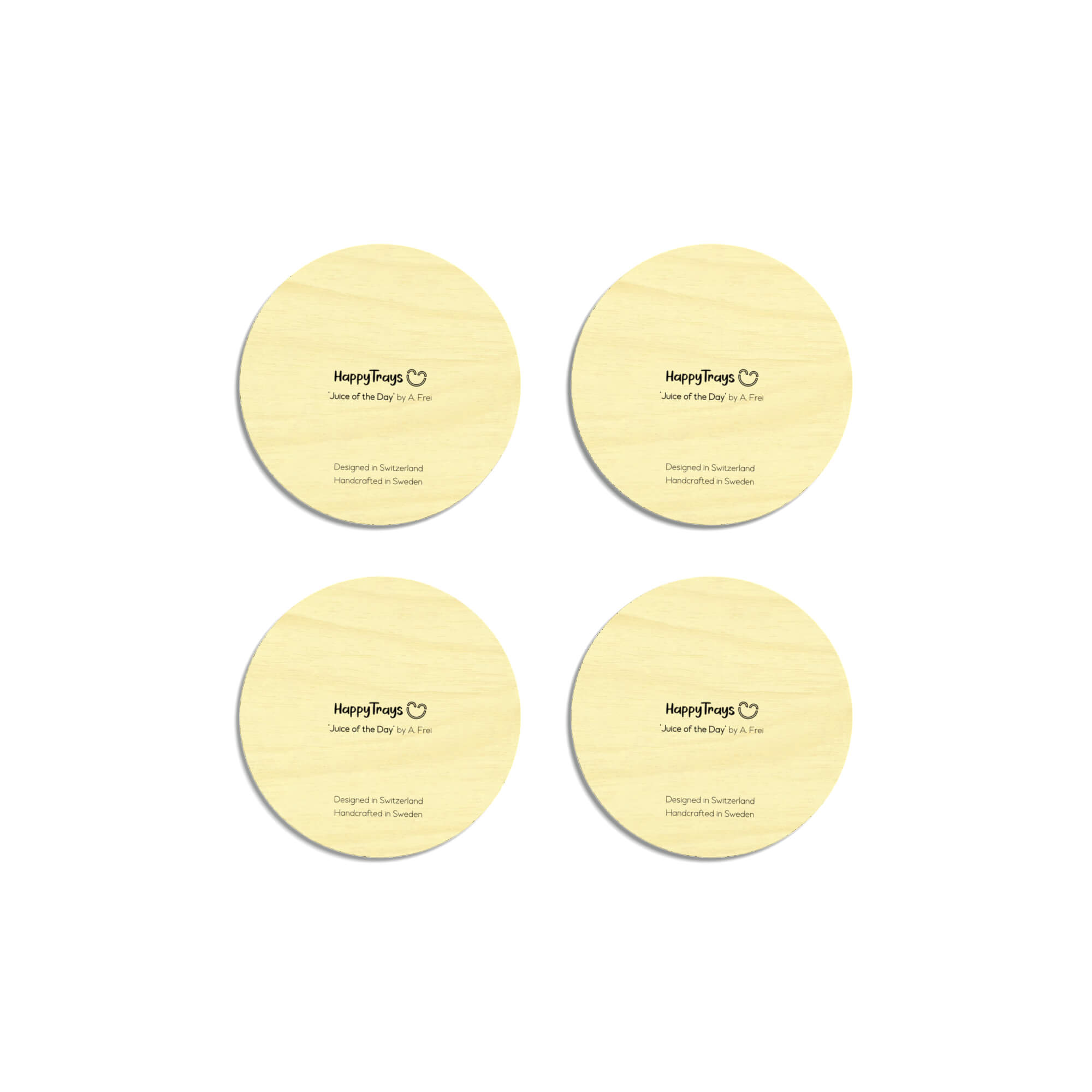 HappyTrays Untersetzer aus Holz Ø9cm 'Juice of the Day' - 4er Set