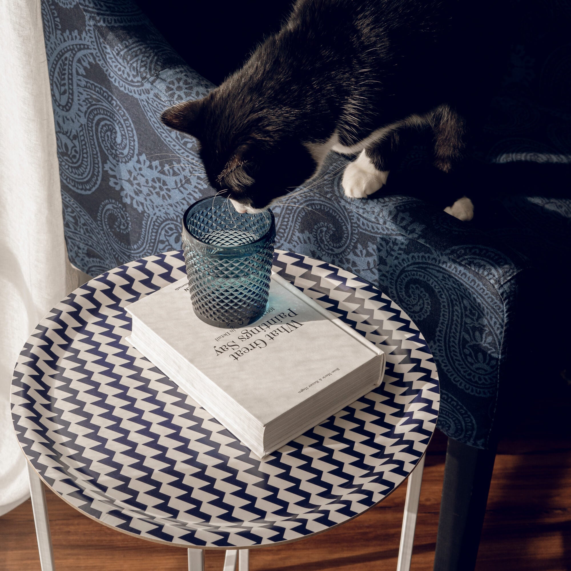 Wooden tray round Ø 39 cm 'Trapezium Navy'