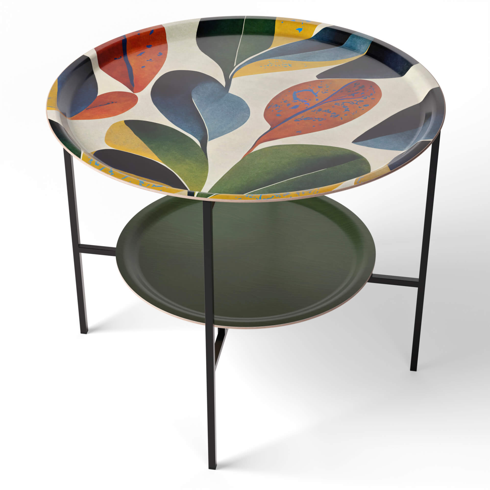 HappyTrays Side Table with 2 Trays - Ø 65 cm & Ø 46 cm, H 53 cm